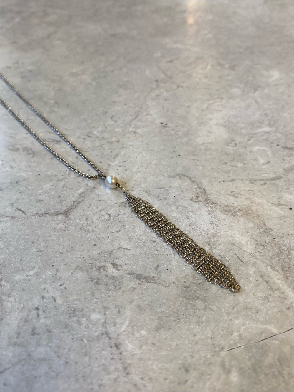 Tiffany & Co. Silver Chain Necklace with Pearl and Silver Tassel